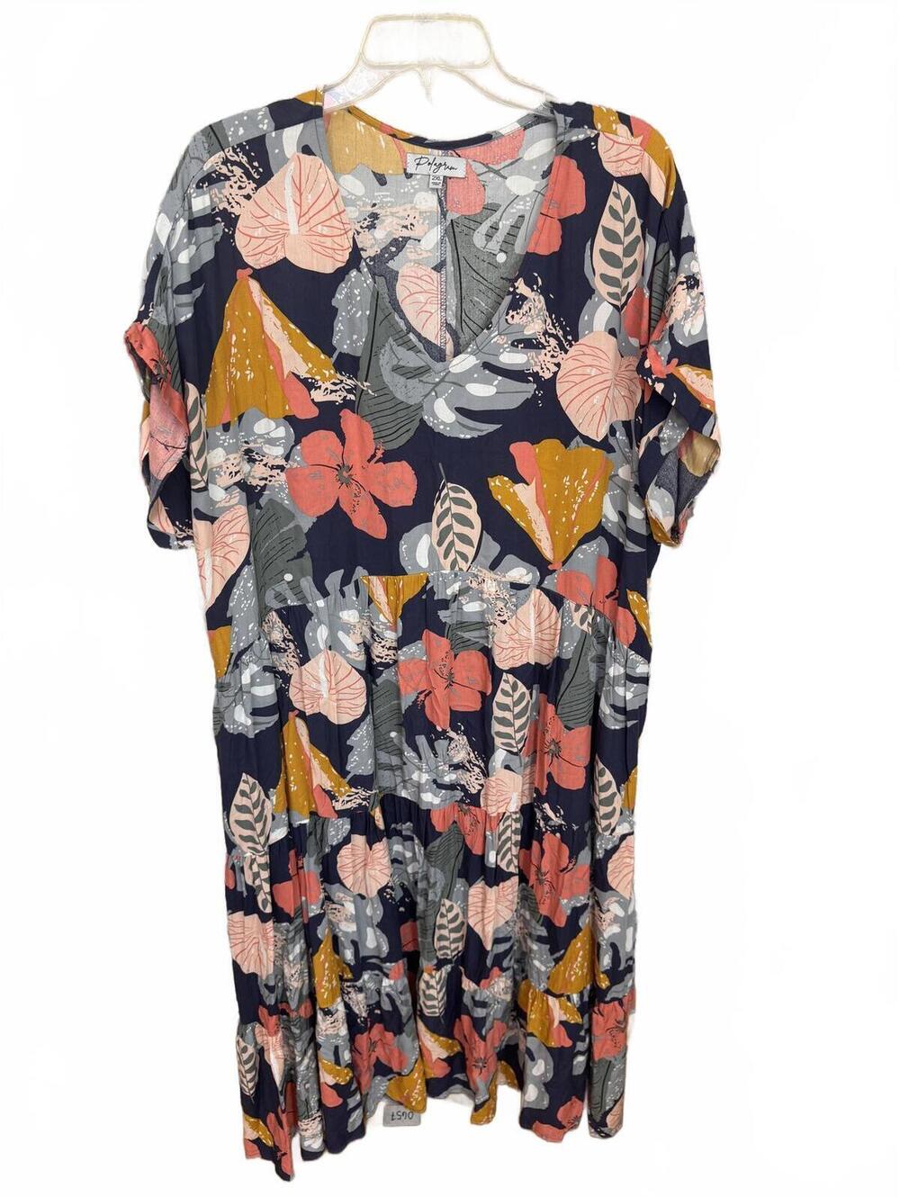 382 Polagram 2XL $68 MSRP Flowy Floral 28" ptp with Pockets Rayon Dress R0000382